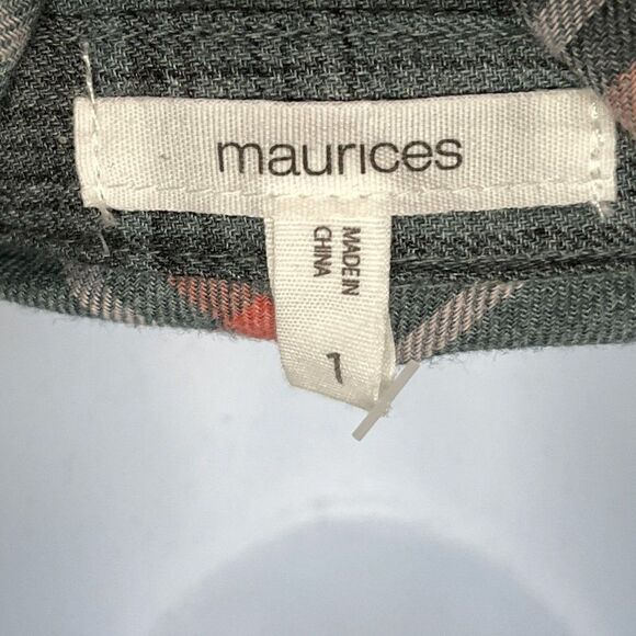 2/$30 Maurices Distressed Plaid Long Sleeve Button Up Lightweight Shirt Top 1 - Picture 7 of 9
